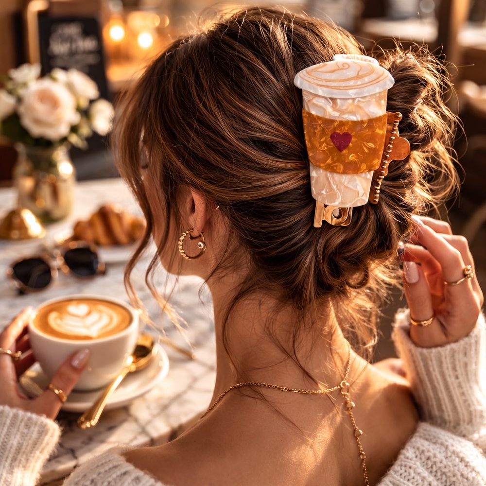 NEW Solar Eclipse Hand-Painted Heart Coffee Cup Claw Clip